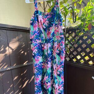 Womens fantastic sleeveless tropical flower print Loft jumpsuit - sz 8